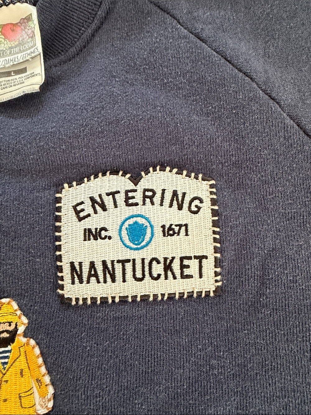 Nantucket Patch Navy vintage Sweatshirt with Nautical Embellishments - Picture 3 of 5